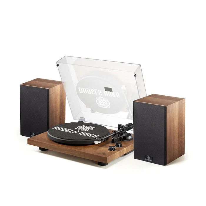 Angels Horn HP-H00501 Walnut Bluetooth Turntable with Hi-Fi Stereo Speakers AT3600L Catridge, Best Value Buy Beginner Turntable Vinyl Record Player