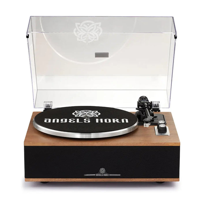 Angels Horn H019 Hi-Fi Bluetooth Turntable with Built-in Speakers (Walnut) AT3600L Catridge, Best Value Buy Beginner Turntable Vinyl Record Player with built-in speakers