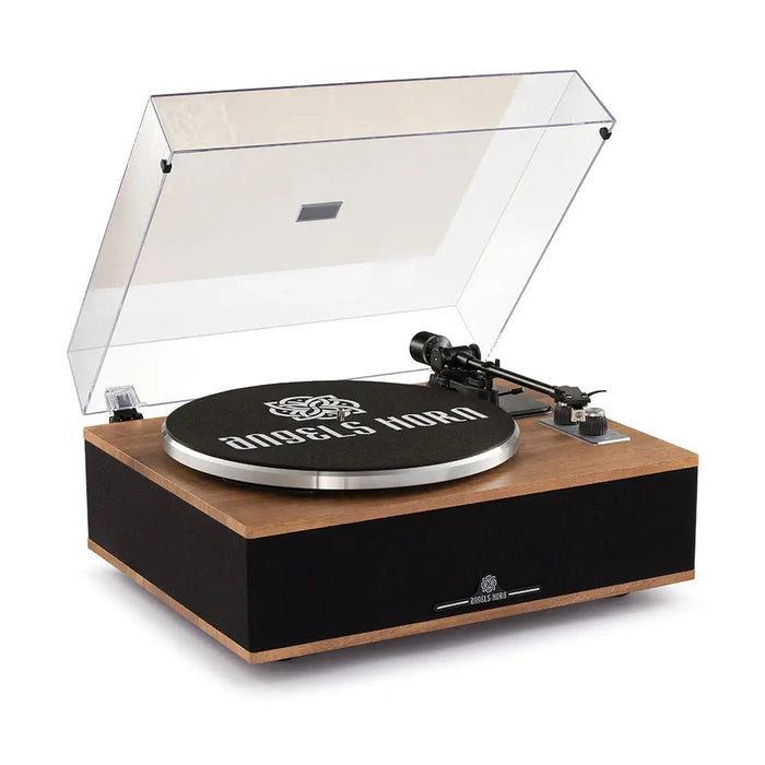 Angels Horn H019 Hi-Fi Bluetooth Turntable with Built-in Speakers (Walnut) AT3600L Catridge, Best Value Buy Beginner Turntable Vinyl Record Player with built-in speakers
