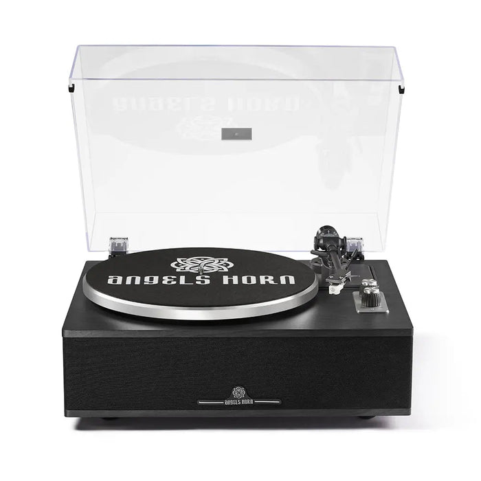 Angels Horn H019 Hi-Fi Bluetooth Turntable with Built-in Speakers (Black) AT3600L Catridge, Best Value Buy Beginner Turntable Vinyl Record Player with built-in speakers