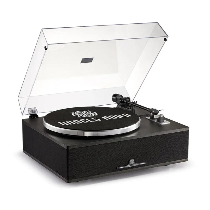 Angels Horn H019 Hi-Fi Bluetooth Turntable with Built-in Speakers (Black) AT3600L Catridge, Best Value Buy Beginner Turntable Vinyl Record Player with built-in speakers