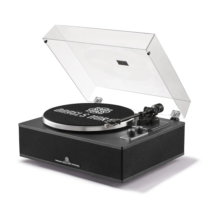 Angels Horn H019 Hi-Fi Bluetooth Turntable with Built-in Speakers (Black) AT3600L Catridge, Best Value Buy Beginner Turntable Vinyl Record Player with built-in speakers