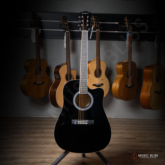 Caesar X-410C-BK Budget Beginner 41-inch Cutaway Body Acoustic Guitar - Black