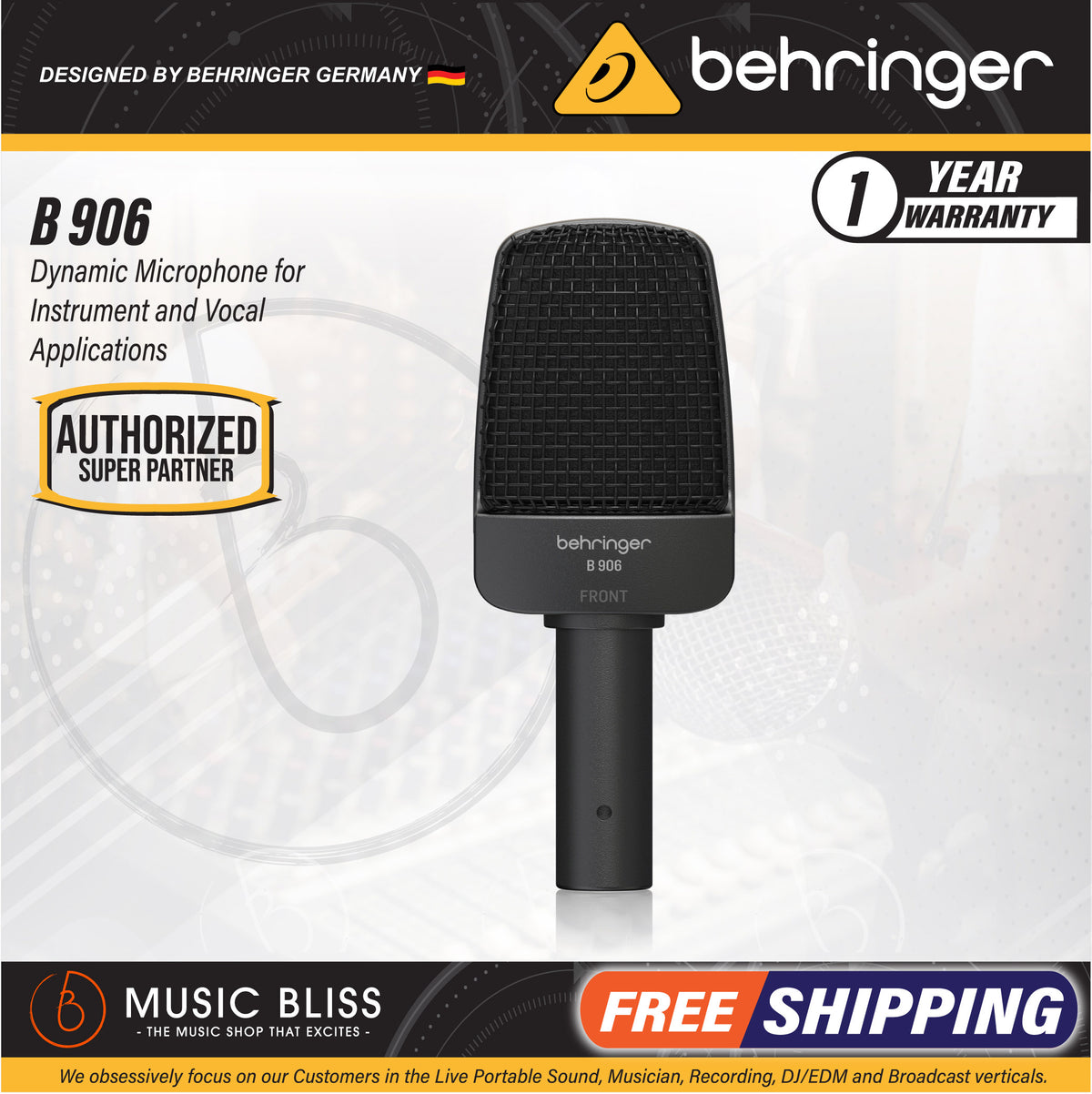 Behringer B906 Dynamic Microphone for Instrument and Vocal Applications