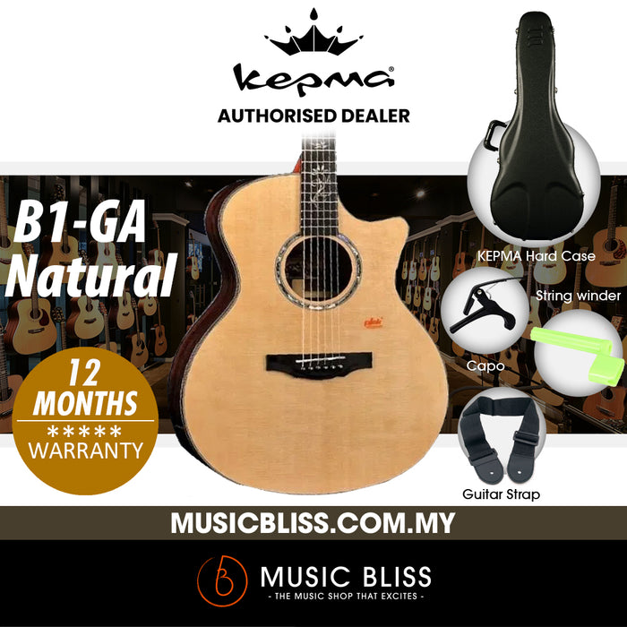 KEPMA Elite B1E-GA Full Solid Grand Auditorium Acoustic Guitar with LR Baggs Stage Pro Pickup - Natural - Music Bliss Malaysia