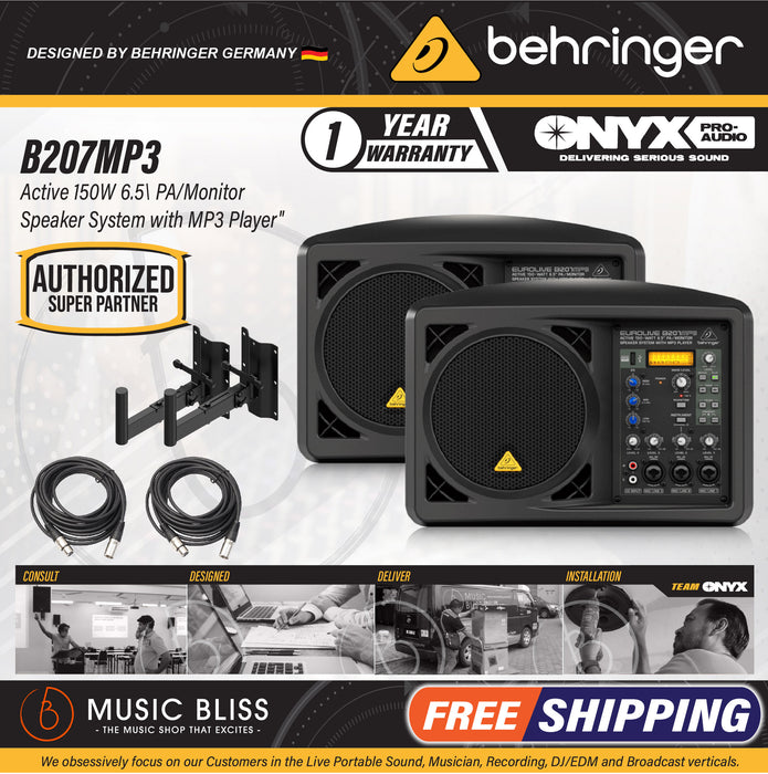 Behringer Eurolive B207MP3 150W 6.5" Personal PA/Monitor Speaker - Pair - Music Bliss Malaysia