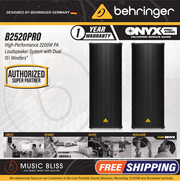 Behringer Eurolive Professional B2520 PRO 2200W Dual 15" Passive Speaker - Pair - Music Bliss Malaysia