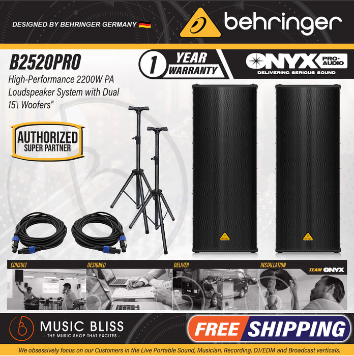 Behringer Eurolive Professional B2520 PRO 2200W Dual 15" Passive Speaker - Pair - Music Bliss Malaysia