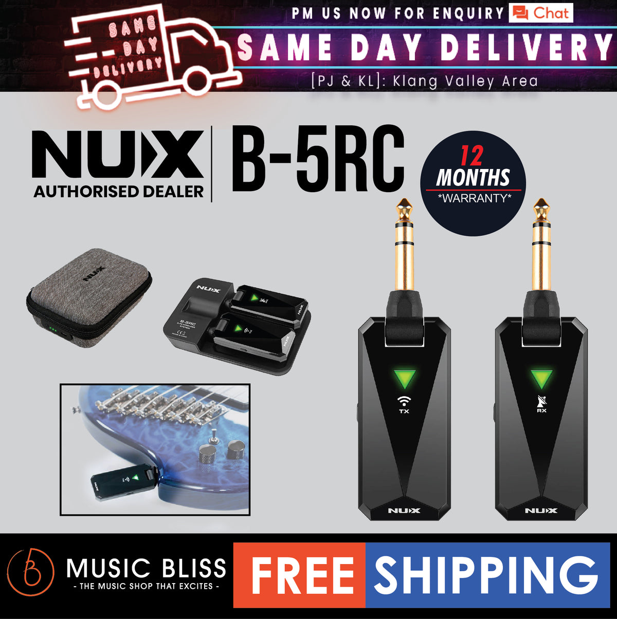 NUX B5RC 2.4GHz Guitar Transmitter Receiver Wireless System for