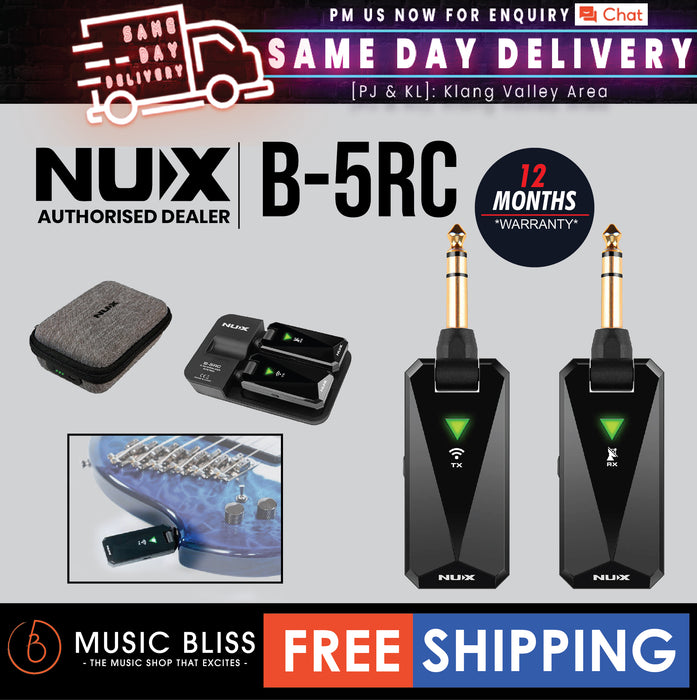 NUX B-5RC 2.4GHz Guitar Transmitter Receiver Wireless System for Electric Acoustic Guitar Bass Ukulele with Charging Case - Music Bliss Malaysia