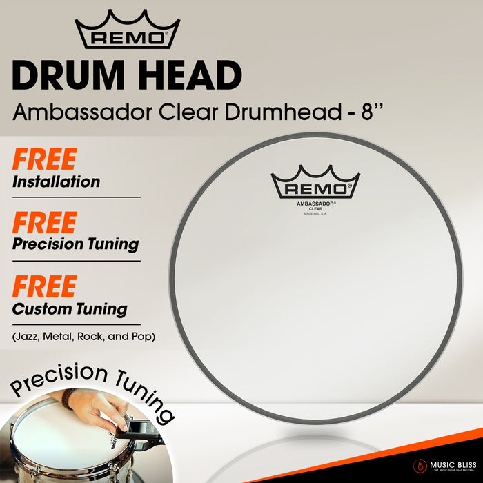 Remo Ambassador Clear Drumhead (Available in sizes 6"-18") [Free In-Store Installation]