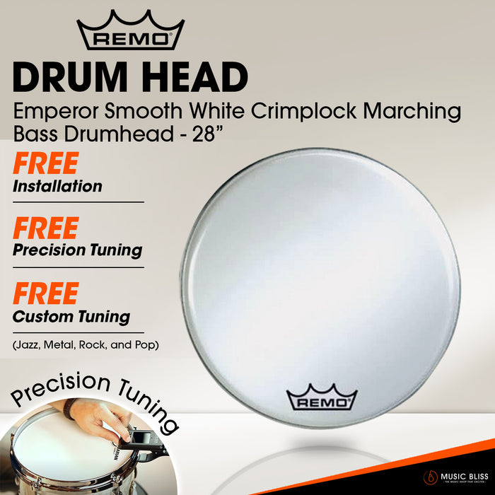Remo Emperor Smooth White Crimplock Marching Bass Drumhead - 28"