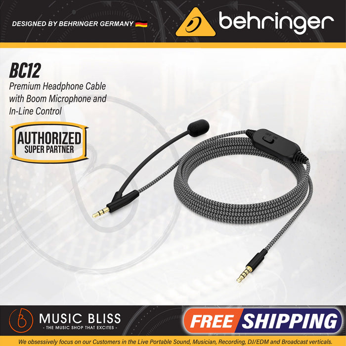 Behringer BC12 Premium Headphone Cable with Boom Microphone and In-line Control