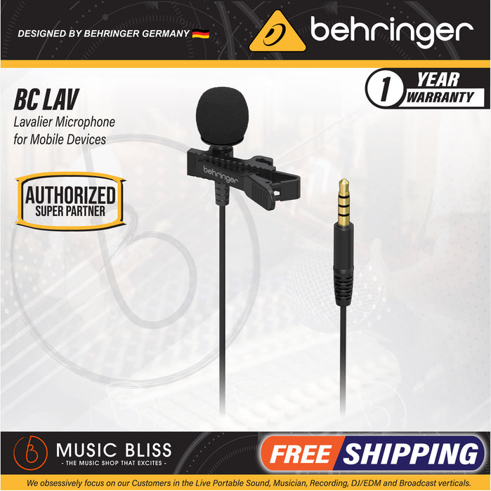 Behringer BC Lav Condenser Lavalier Microphone for Mobile Devices - Music Bliss Malaysia