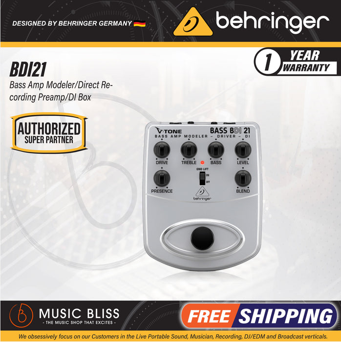 Behringer BDI21 V-Tone Bass Driver Preamp/DI Pedal - Music Bliss Malaysia