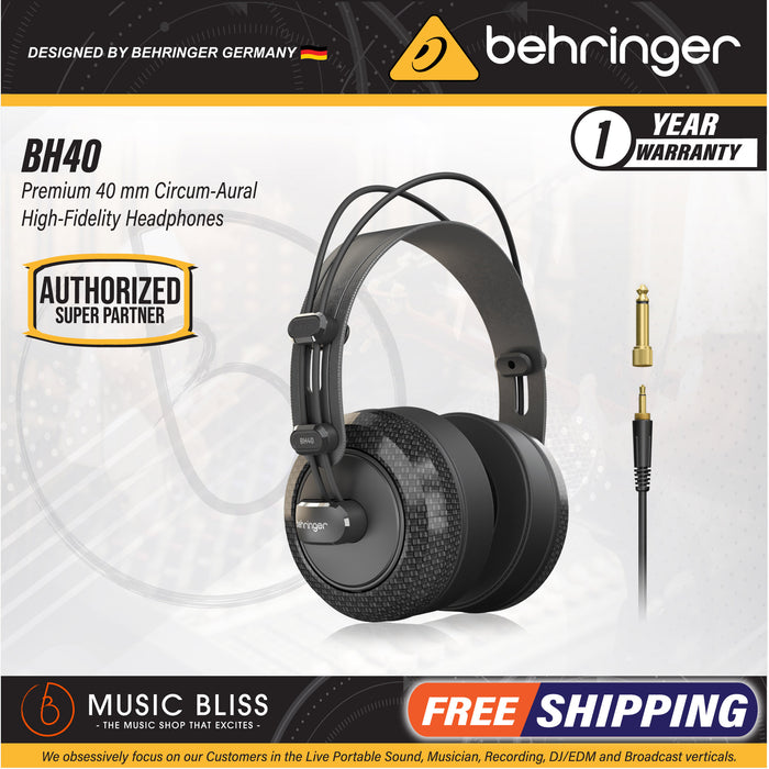 Behringer BH40 Premium 40 mm Circum-Aural High-Fidelity Headphones - Music Bliss Malaysia