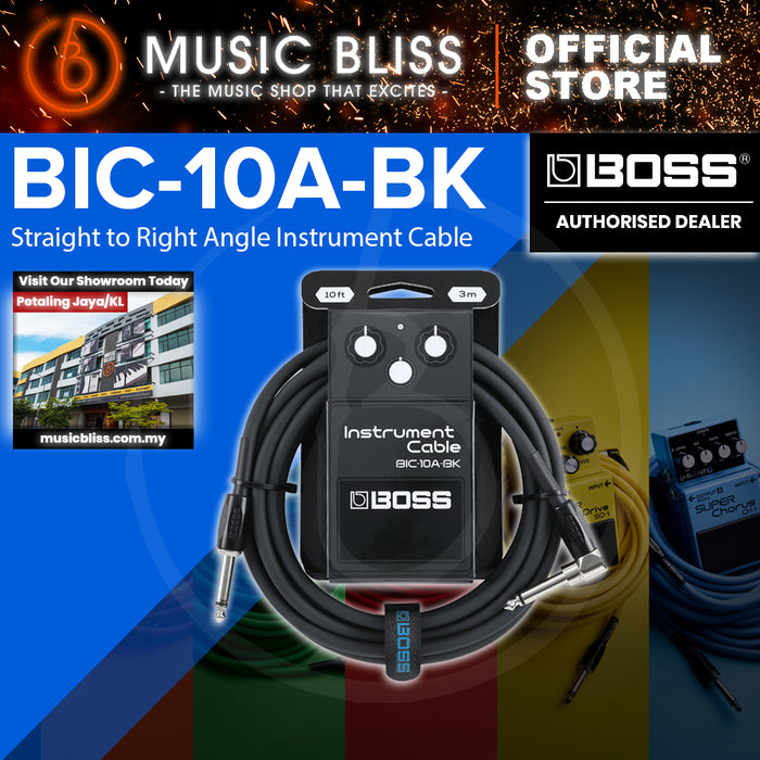 Boss BIC-10A Straight to Right Angle Instrument Cable, 10 foot - Black
