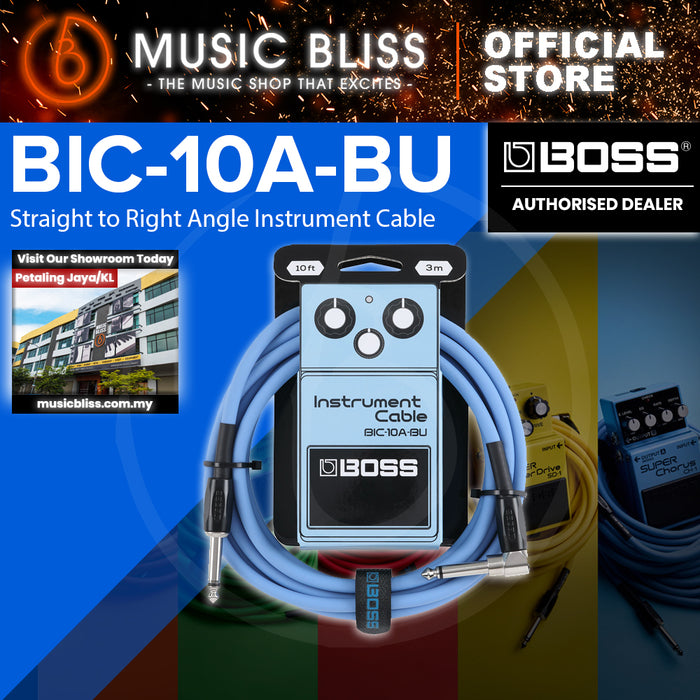Boss BIC-10A Straight to Right Angle Instrument Cable, 10 foot - Blue
