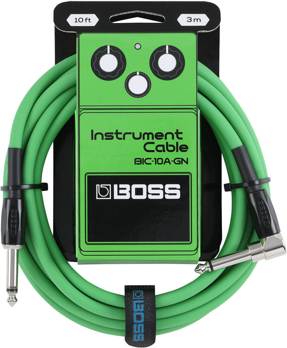 Boss BIC-10A Straight to Right Angle Instrument Cable, 10 foot - Green