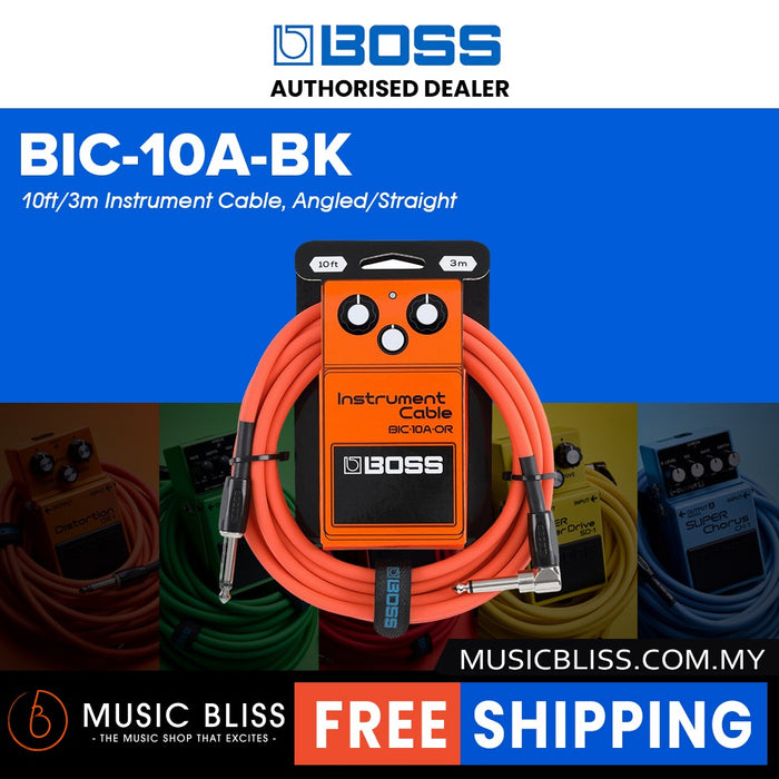 Boss BIC-10A Straight to Right Angle Instrument Cable, 10 foot - Orange