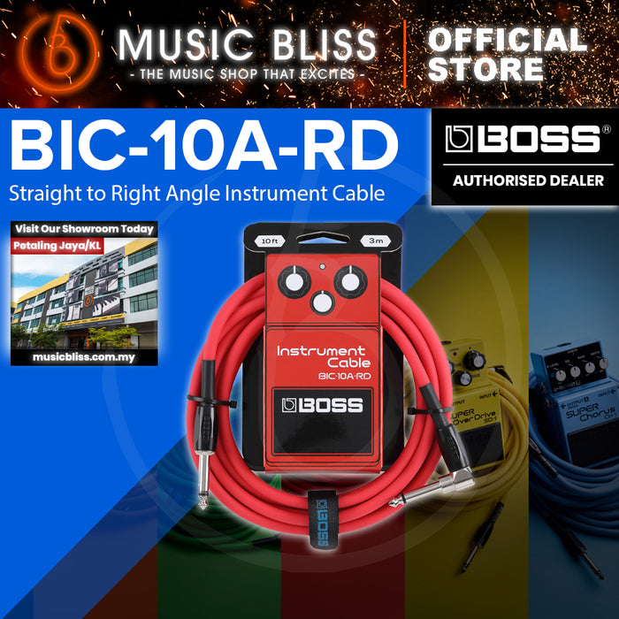 Boss BIC-10A Straight to Right Angle Instrument Cable, 10 foot - Red