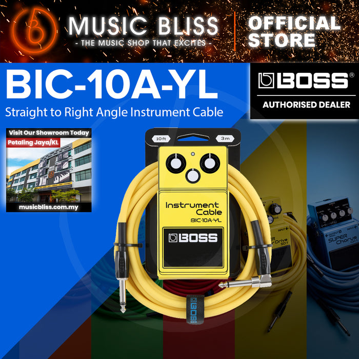 Boss BIC-10A Straight to Right Angle Instrument Cable, 10 foot - Yellow