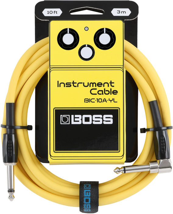 Boss BIC-10A Straight to Right Angle Instrument Cable, 10 foot - Yellow