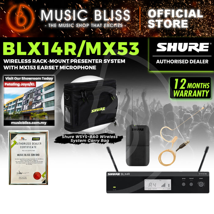 Shure BLX14R/MX53 Wireless System, BLX4R Wireless Receiver, MLX1 Bodypack Transmitter & MX153 Omnidirectional Earset Mic