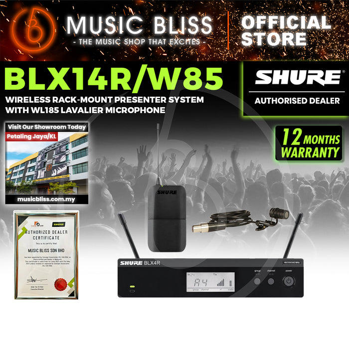 Shure BLX14R/W85 Lavalier Wireless System, BLX4R Wireless Receiver, BLX1 Bodypack Transmitter & WL185 Lavalier Microphone