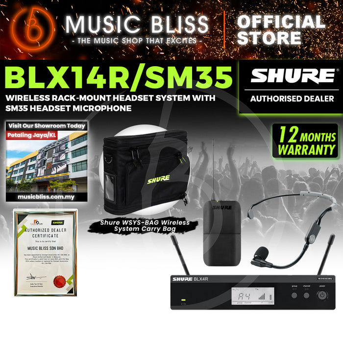 Shure BLX14R/SM35 Headworn Wireless System, BLX4R Wireless Receiver, BLX1 Bodypack Transmitter & SM35 Headset Microphone