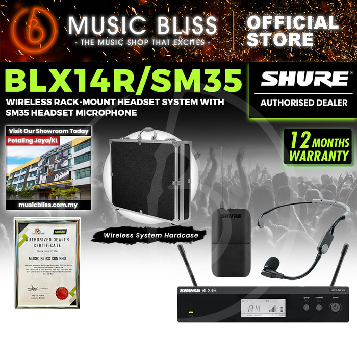 Shure BLX14R/SM35 Headworn Wireless System, BLX4R Wireless Receiver, BLX1 Bodypack Transmitter & SM35 Headset Microphone