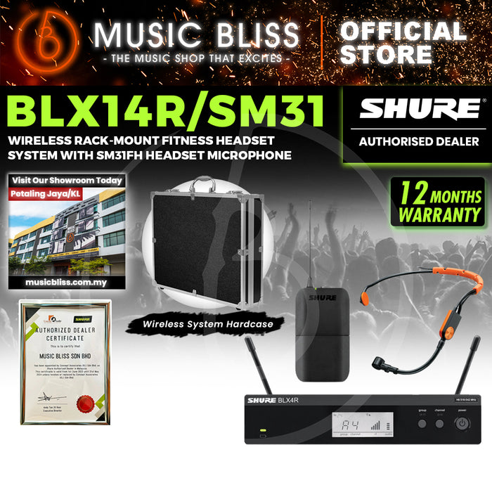 Shure BLX14R/SM31 Wireless Rack-mount Presenter System, BLX4R Wireless Receiver, BLX1 Bodypack Transmitter & SM31FH Headset Microphone
