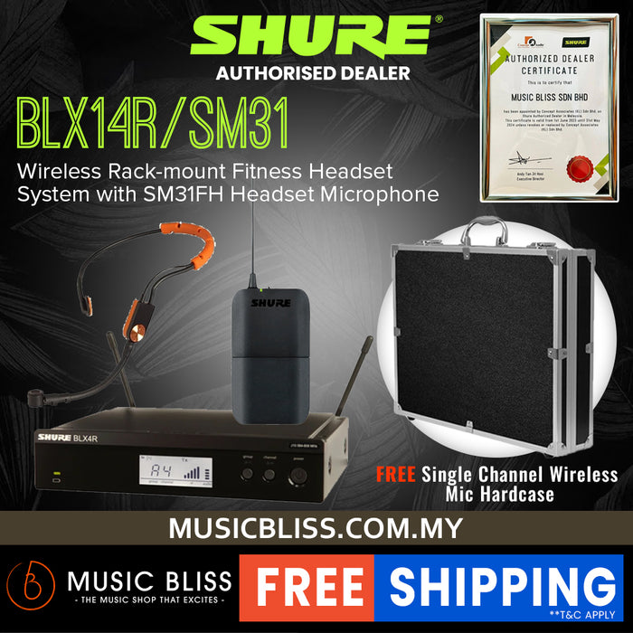 Shure BLX14R/SM31 Wireless Rack-mount Presenter System, BLX4R Wireless Receiver, BLX1 Bodypack Transmitter & SM31FH Headset Microphone