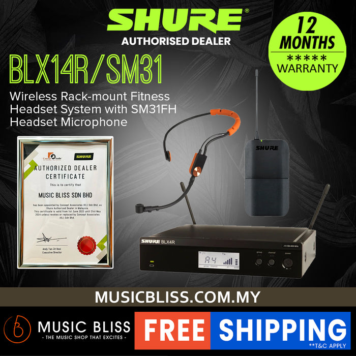 Shure BLX14R/SM31 Wireless Rack-mount Presenter System, BLX4R Wireless Receiver, BLX1 Bodypack Transmitter & SM31FH Headset Microphone