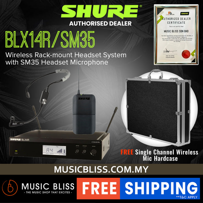 Shure BLX14R/SM35 Headworn Wireless System, BLX4R Wireless Receiver, BLX1 Bodypack Transmitter & SM35 Headset Microphone