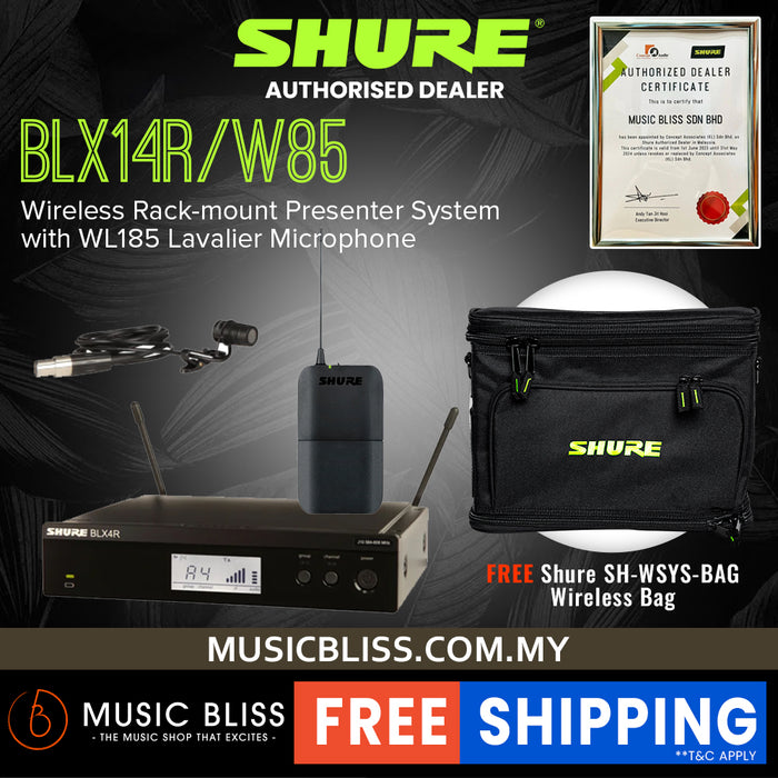 Shure BLX14R/W85 Lavalier Wireless System, BLX4R Wireless Receiver, BLX1 Bodypack Transmitter & WL185 Lavalier Microphone