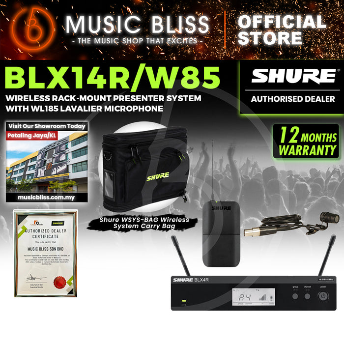 Shure BLX14R/W85 Lavalier Wireless System, BLX4R Wireless Receiver, BLX1 Bodypack Transmitter & WL185 Lavalier Microphone