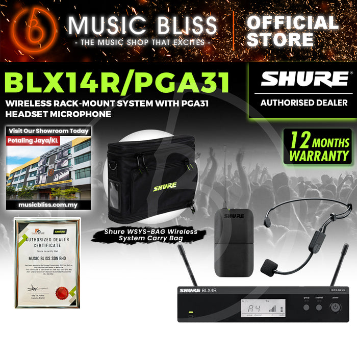 Shure BLX14R/P31 Headworn Wireless Microphone System, BLX4R Wireless Receiver, BLX1 Bodypack Transmitter & PGA31 Headset Microphone