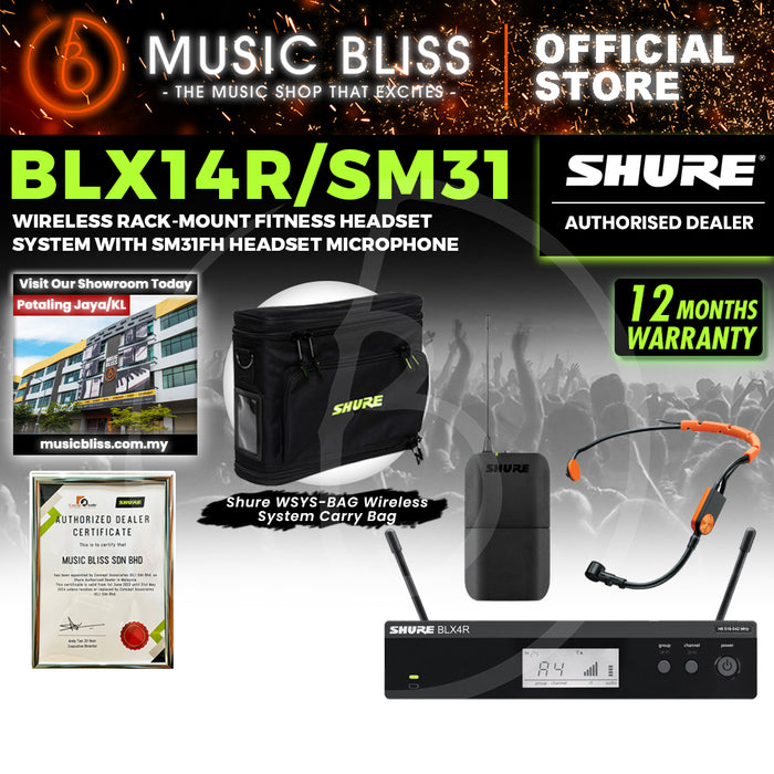 Shure BLX14R/SM31 Wireless Rack-mount Presenter System, BLX4R Wireless Receiver, BLX1 Bodypack Transmitter & SM31FH Headset Microphone