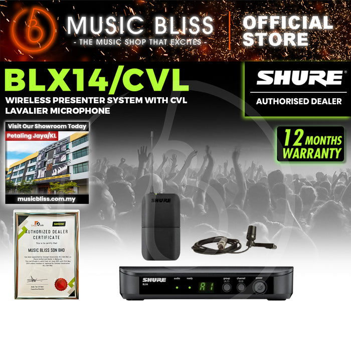 Shure BLX14/CVL Wireless Lavalier Microphone System, BLX4 Receiver, BLX1 Bodypack Transmitter & CVL Cardioid Condenser Lavalier Mic