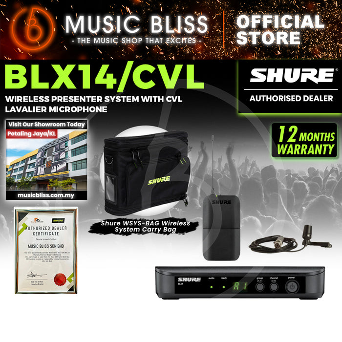 Shure BLX14/CVL Wireless Lavalier Microphone System, BLX4 Receiver, BLX1 Bodypack Transmitter & CVL Cardioid Condenser Lavalier Mic
