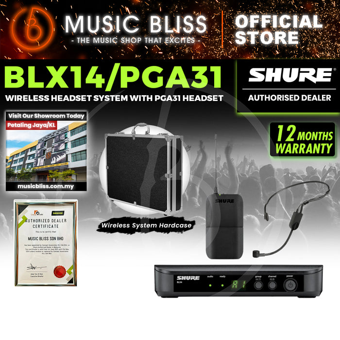Shure BLX14/PGA31 Headworn Wireless System, BLX4 Receiver, BLX1 Bodypack Transmitter & PGA31 Cardioid Condenser Headworn Mic and Windscreen
