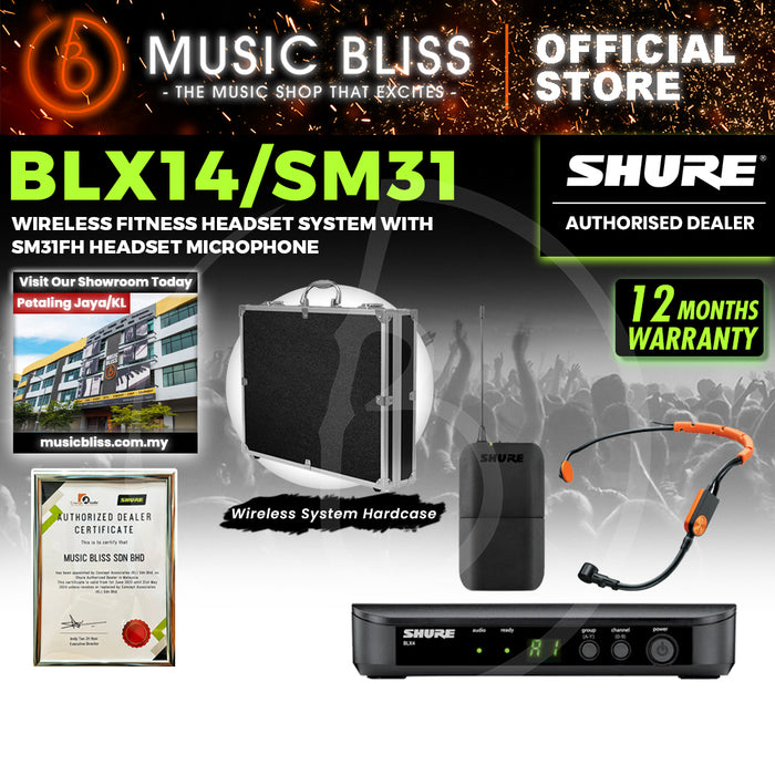 Shure BLX14/SM31 Wireless Fitness Headset System, BLX4 Receiver, BLX1 Bodypack Transmitter & SM31 Cardioid Condenser Microphone