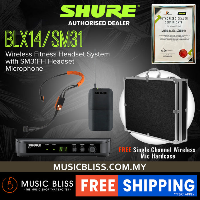Shure BLX14/SM31 Wireless Fitness Headset System, BLX4 Receiver, BLX1 Bodypack Transmitter & SM31 Cardioid Condenser Microphone