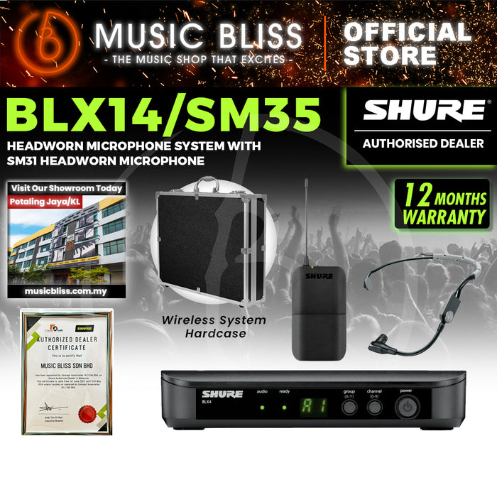 Shure BLX14/SM35 Wireless Headset System with SM35 Headset Microphone, BLX1 Bodypack Transmitter, and BLX4 Receiver