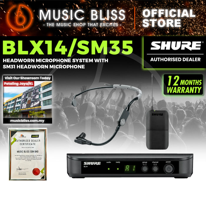Shure BLX14/SM35 Wireless Headset System with SM35 Headset Microphone, BLX1 Bodypack Transmitter, and BLX4 Receiver