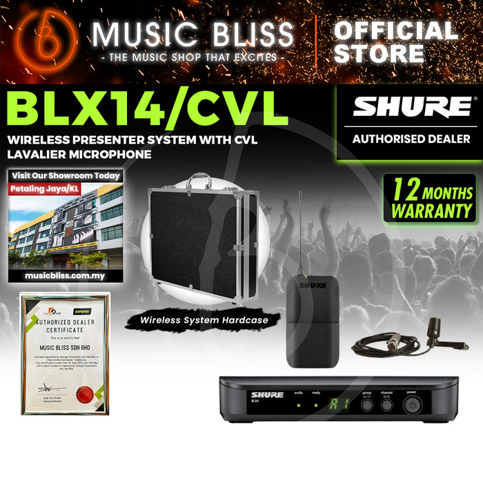 Shure BLX14/CVL Wireless Lavalier Microphone System, BLX4 Receiver, BLX1 Bodypack Transmitter & CVL Cardioid Condenser Lavalier Mic