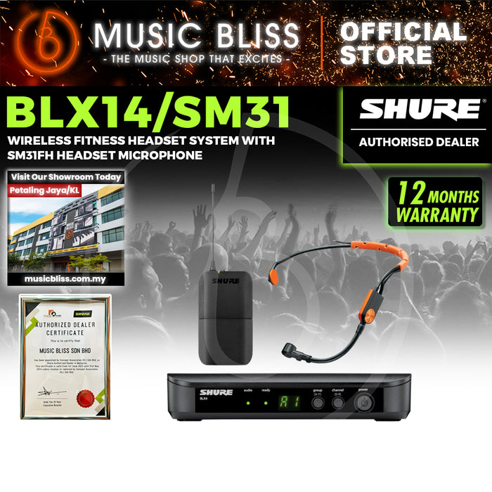 Shure BLX14/SM31 Wireless Fitness Headset System, BLX4 Receiver, BLX1 Bodypack Transmitter & SM31 Cardioid Condenser Microphone