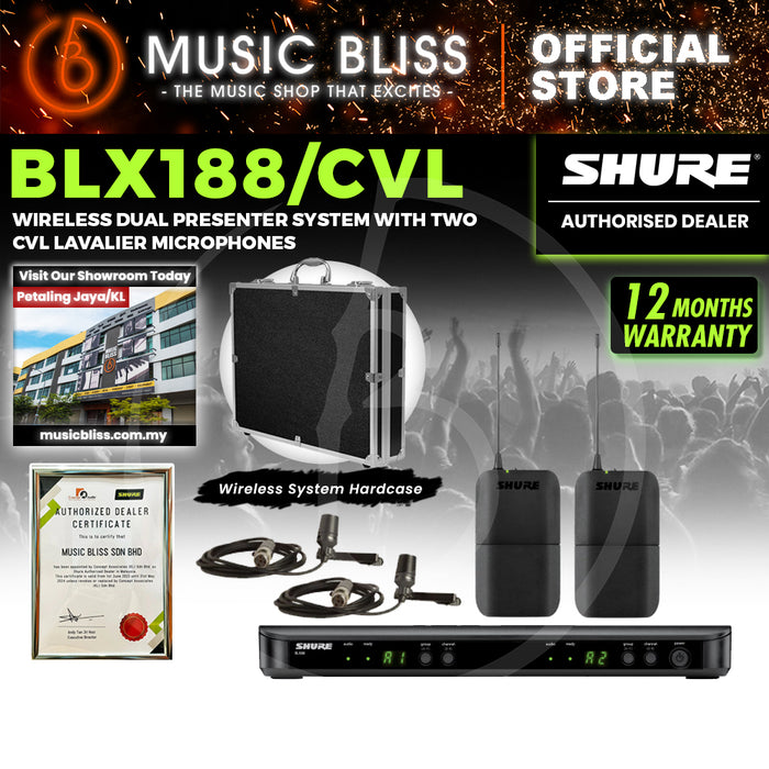 Shure BLX188/CVL Dual Channel Lavalier Wireless System, BLX88 Dual-Channel Wireless Receiver, BLX1 Bodypack Transmitter & CVL Lavalier Microphone