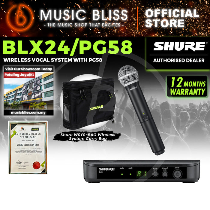 Shure BLX24/PG58 Wireless Handheld Microphone System, BLX4 Receiver & BLX2/PG58 Handheld Transmitter